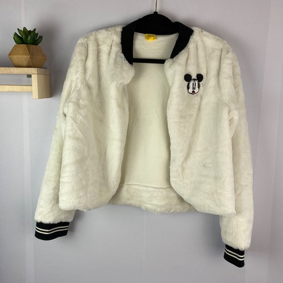 Disney Faux Fur Jacket Mickey Mouse size Large White - Picture 1 of 5
